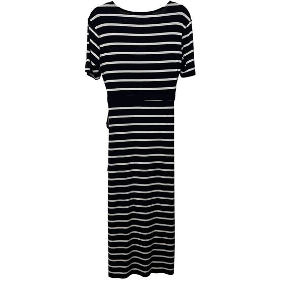 HYFVE SHORT SLEEVE, WRAP AROUND WAIST MAXI DRESS, WOMENS, L, NAVY/WHITE STRIPES - Picture 4 of 12